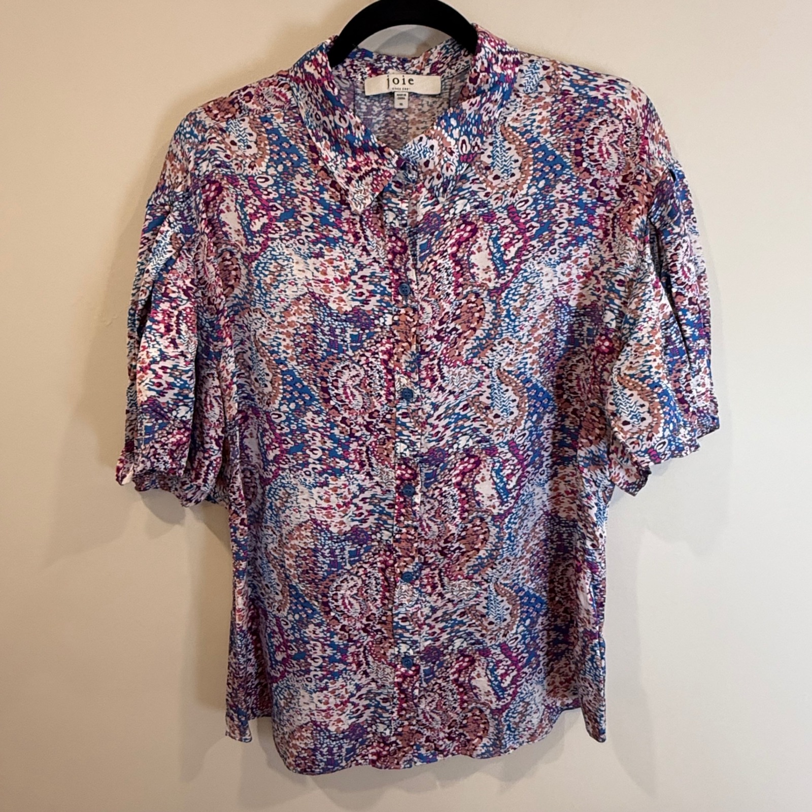 Joie Silk Viscose Abstract Print Button Up Shirt Top Xl